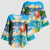Polynesian Merry Christmas Kimono Sleeve Blouse Funny Santa Beach Tropical Plant and Turtle - Polynesian Pride
