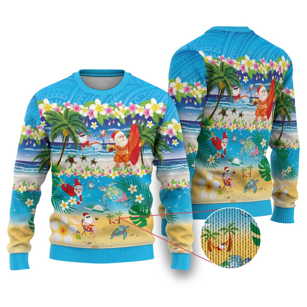 Polynesian Merry Christmas Ugly Christmas Sweater Funny Santa Beach Tropical Plant and Turtle - Polynesian Pride