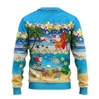 Polynesian Merry Christmas Ugly Christmas Sweater Funny Santa Beach Tropical Plant and Turtle - Polynesian Pride