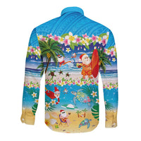 Polynesian Merry Christmas Long Sleeve Button Shirt Funny Santa Beach Tropical Plant and Turtle - Polynesian Pride