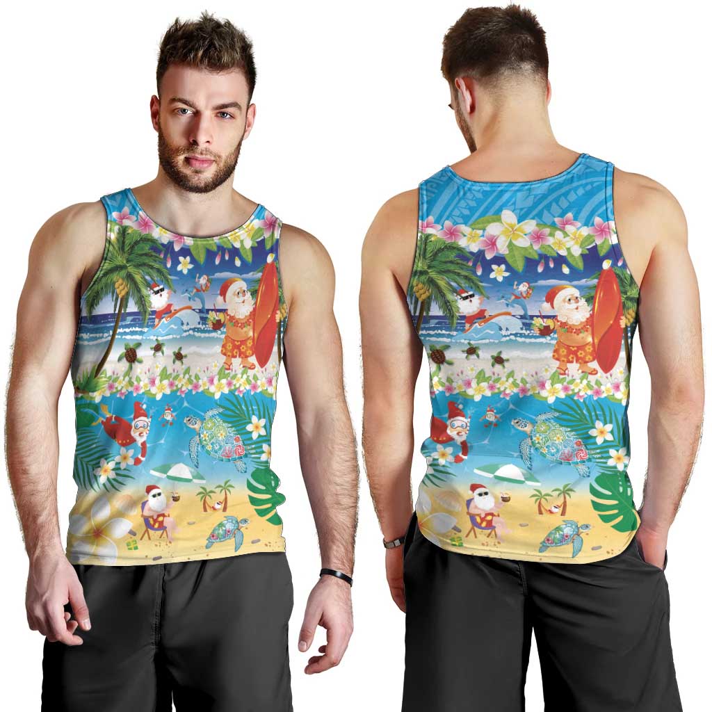 Polynesian Merry Christmas Men Tank Top Funny Santa Beach Tropical Plant and Turtle - Polynesian Pride