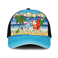 Polynesian Merry Christmas Mesh Trucker Cap Funny Santa Beach Tropical Plant and Turtle - Polynesian Pride