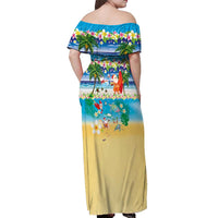 Polynesian Merry Christmas Off Shoulder Maxi Dress Funny Santa Beach Tropical Plant and Turtle - Polynesian Pride