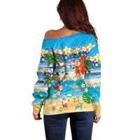 Polynesian Merry Christmas Off Shoulder Sweater Funny Santa Beach Tropical Plant and Turtle - Polynesian Pride