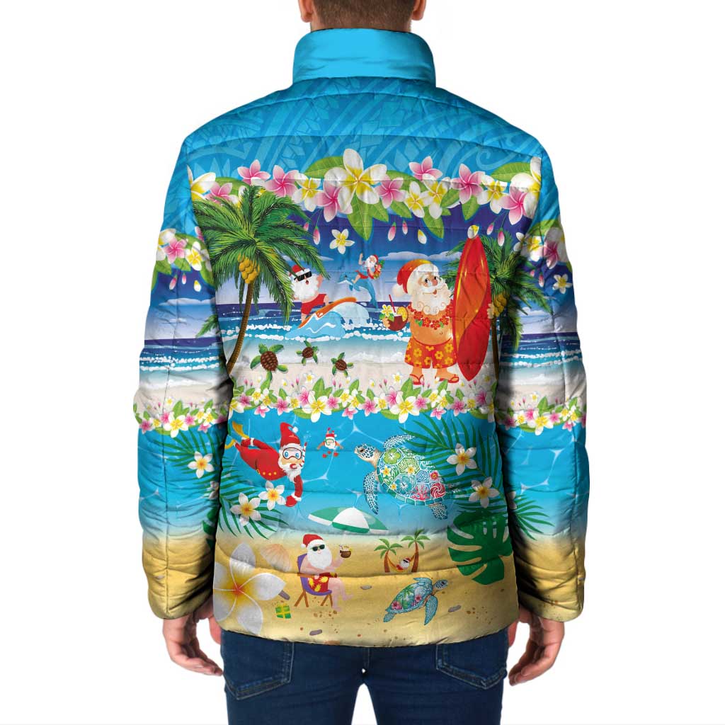 Polynesian Merry Christmas Padded Jacket Funny Santa Beach Tropical Plant and Turtle - Polynesian Pride