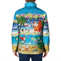 Polynesian Merry Christmas Padded Jacket Funny Santa Beach Tropical Plant and Turtle - Polynesian Pride