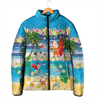 Polynesian Merry Christmas Padded Jacket Funny Santa Beach Tropical Plant and Turtle - Polynesian Pride