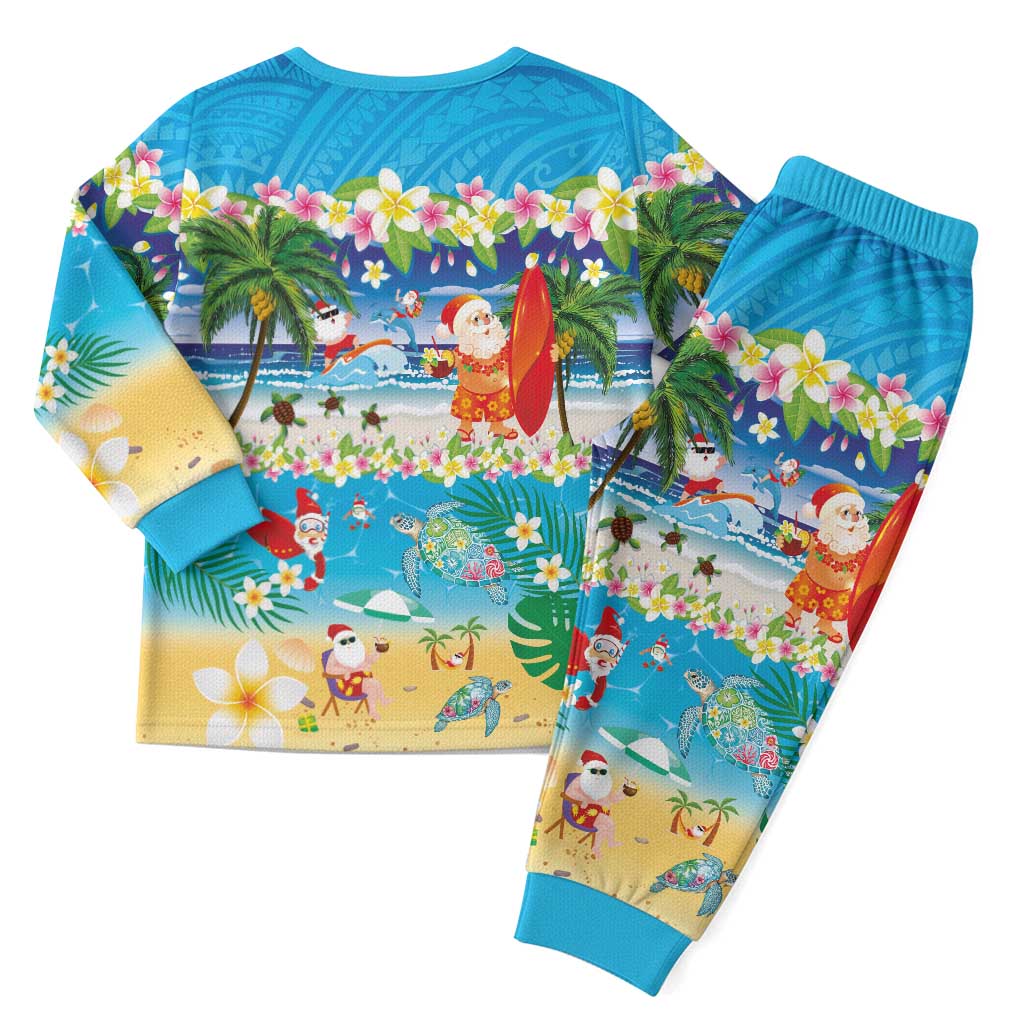 Polynesian Merry Christmas Pajama Set Funny Santa Beach Tropical Plant and Turtle - Polynesian Pride