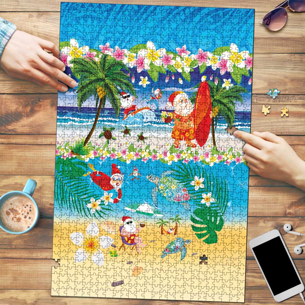 Polynesian Merry Christmas Puzzle Funny Santa Beach Tropical Plant and Turtle - Polynesian Pride