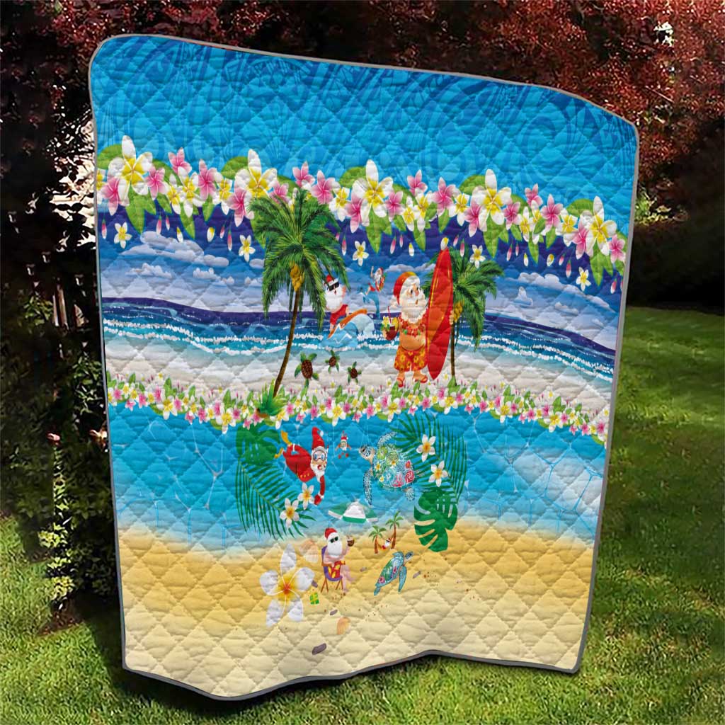 Polynesian Merry Christmas Quilt Funny Santa Beach Tropical Plant and Turtle - Polynesian Pride