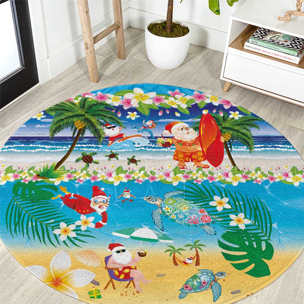 Polynesian Merry Christmas Round Carpet Funny Santa Beach Tropical Plant and Turtle - Polynesian Pride
