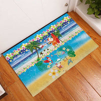 Polynesian Merry Christmas Rubber Doormat Funny Santa Beach Tropical Plant and Turtle - Polynesian Pride