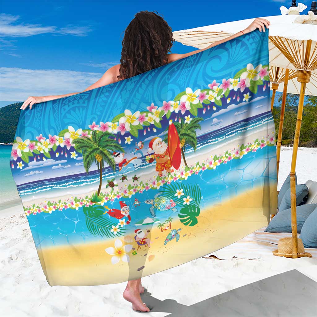Polynesian Merry Christmas Sarong Funny Santa Beach Tropical Plant and Turtle - Polynesian Pride