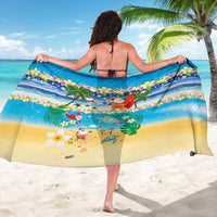 Polynesian Merry Christmas Sarong Funny Santa Beach Tropical Plant and Turtle - Polynesian Pride