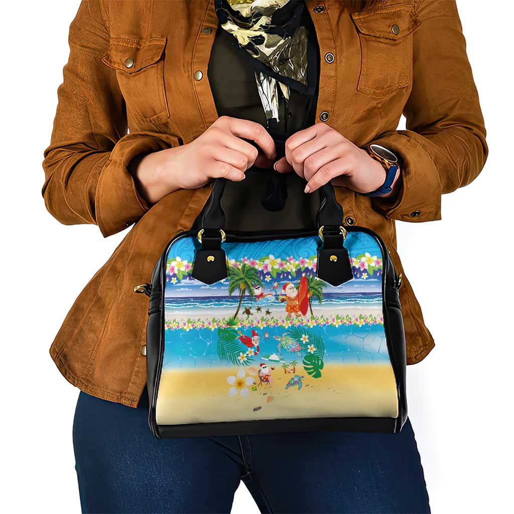Polynesian Merry Christmas Shoulder Handbag Funny Santa Beach Tropical Plant and Turtle - Polynesian Pride