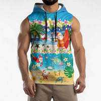 Polynesian Merry Christmas Sleeveless Hoodie Funny Santa Beach Tropical Plant and Turtle - Polynesian Pride