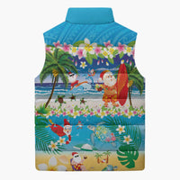 Polynesian Merry Christmas Sleeveless Puffer Jacket Funny Santa Beach Tropical Plant and Turtle - Polynesian Pride