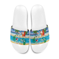 Polynesian Merry Christmas Slide Sandals Funny Santa Beach Tropical Plant and Turtle - Polynesian Pride