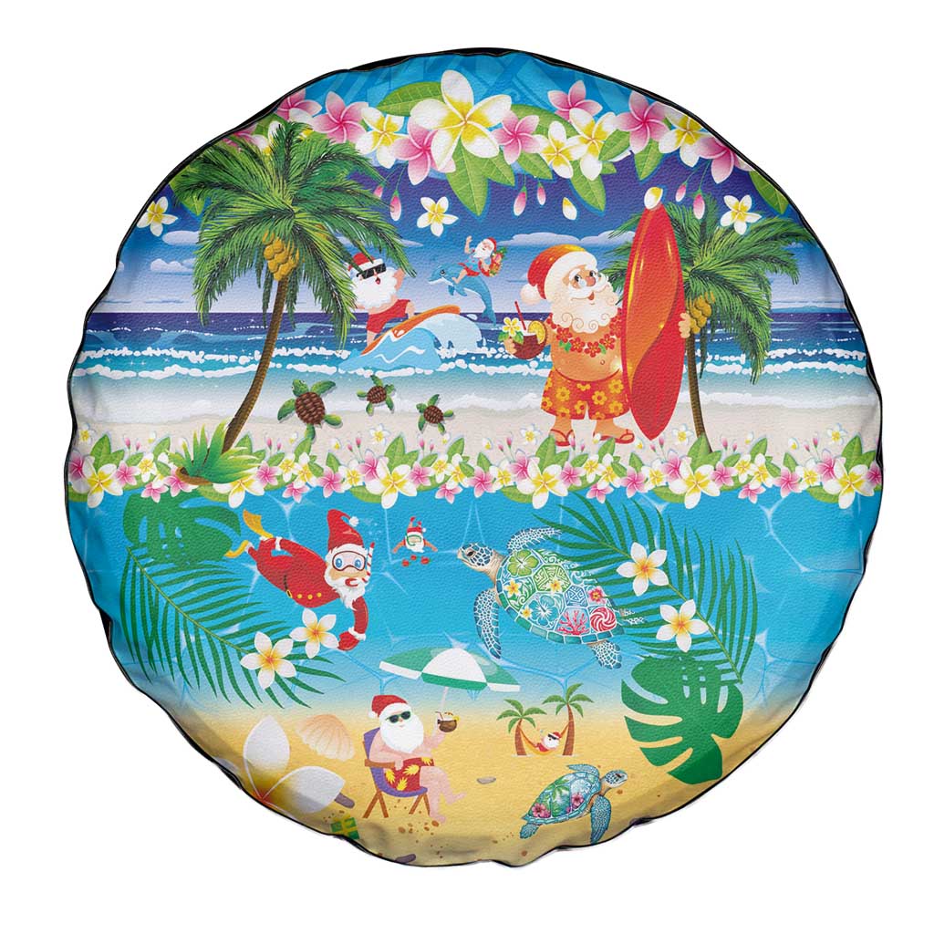 Polynesian Merry Christmas Spare Tire Cover Funny Santa Beach Tropical Plant and Turtle - Polynesian Pride