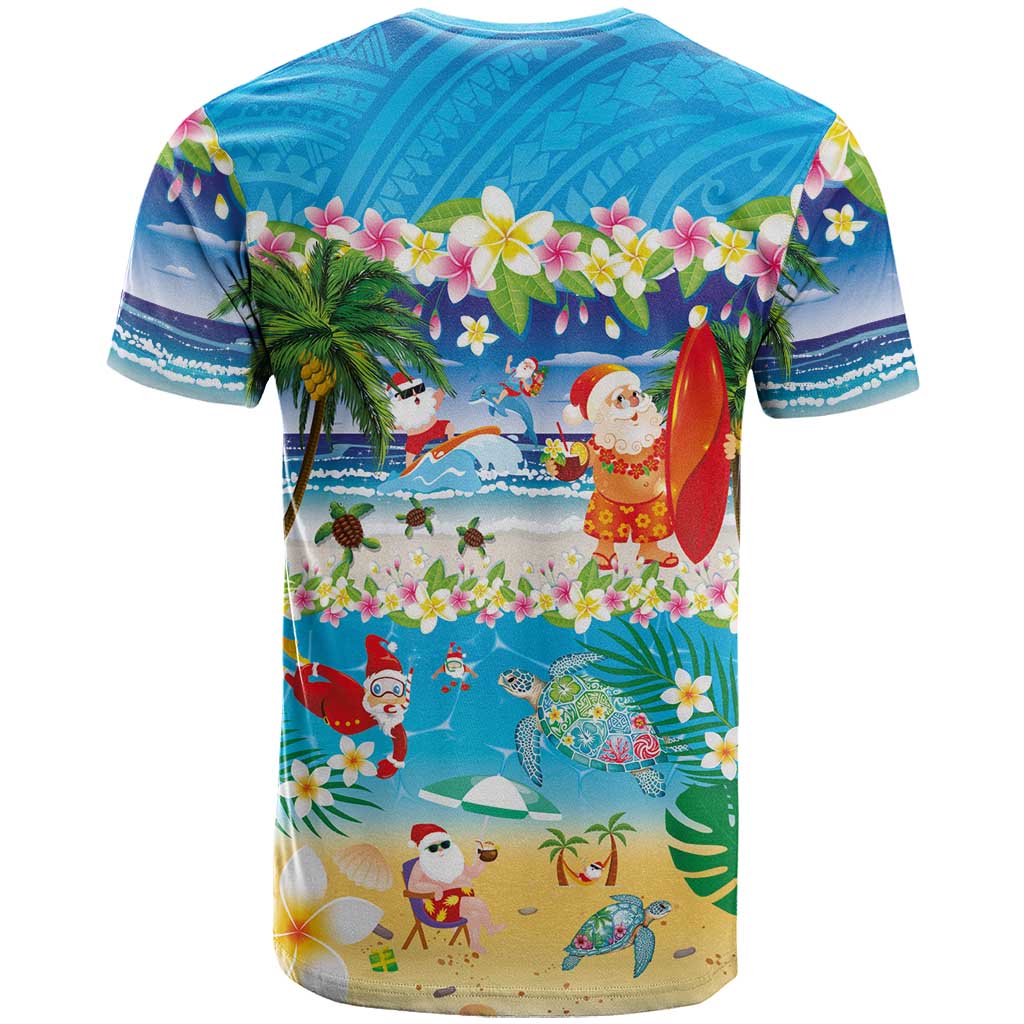 Polynesian Merry Christmas T Shirt Funny Santa Beach Tropical Plant and Turtle - Polynesian Pride