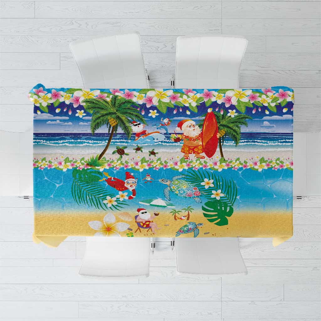 Polynesian Merry Christmas Tablecloth Funny Santa Beach Tropical Plant and Turtle - Polynesian Pride