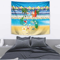 Polynesian Merry Christmas Tapestry Funny Santa Beach Tropical Plant and Turtle - Polynesian Pride