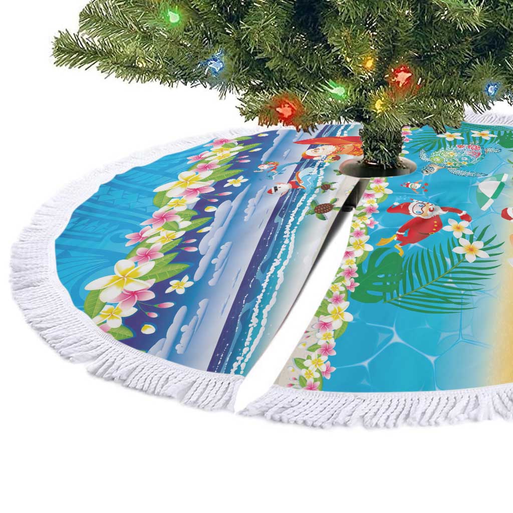 Polynesian Merry Christmas Tree Skirt Funny Santa Beach Tropical Plant and Turtle - Polynesian Pride