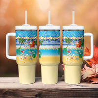 Polynesian Merry Christmas Tumbler With Handle Funny Santa Beach Tropical Plant and Turtle - Polynesian Pride