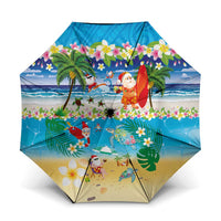 Polynesian Merry Christmas Umbrella Funny Santa Beach Tropical Plant and Turtle - Polynesian Pride
