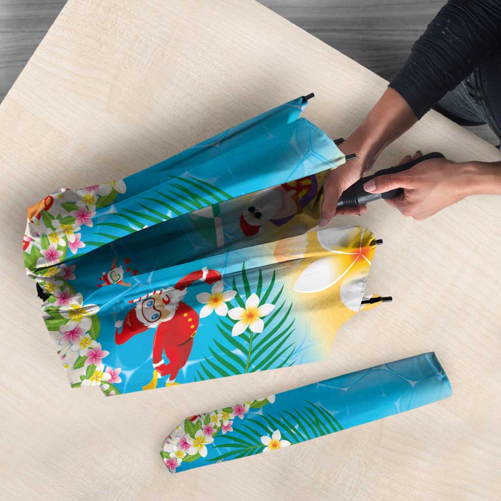 Polynesian Merry Christmas Umbrella Funny Santa Beach Tropical Plant and Turtle - Polynesian Pride