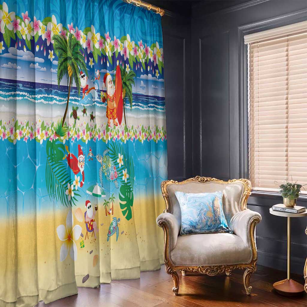 Polynesian Merry Christmas Window Curtain Funny Santa Beach Tropical Plant and Turtle - Polynesian Pride