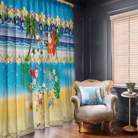 Polynesian Merry Christmas Window Curtain Funny Santa Beach Tropical Plant and Turtle - Polynesian Pride