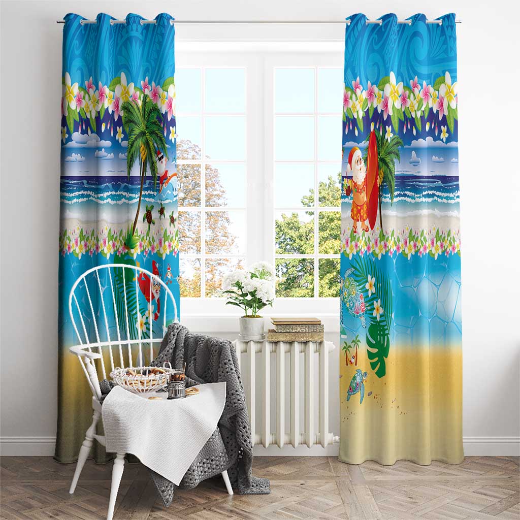 Polynesian Merry Christmas Window Curtain Funny Santa Beach Tropical Plant and Turtle - Polynesian Pride
