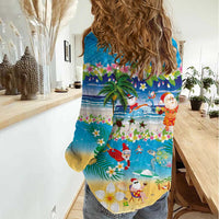 Polynesian Merry Christmas Women Casual Shirt Funny Santa Beach Tropical Plant and Turtle - Polynesian Pride
