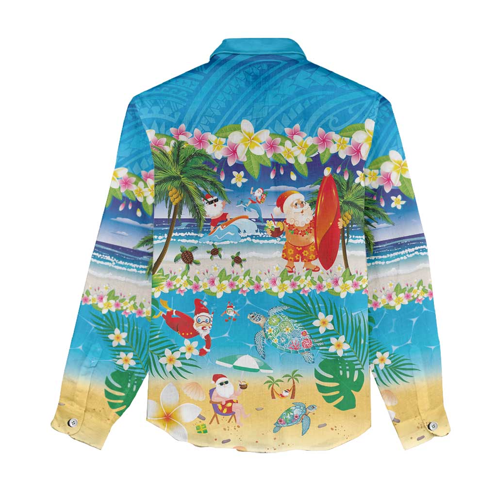 Polynesian Merry Christmas Women Casual Shirt Funny Santa Beach Tropical Plant and Turtle - Polynesian Pride