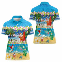 Polynesian Merry Christmas Women Polo Shirt Funny Santa Beach Tropical Plant and Turtle - Polynesian Pride