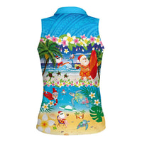 Polynesian Merry Christmas Women Sleeveless Polo Shirt Funny Santa Beach Tropical Plant and Turtle - Polynesian Pride