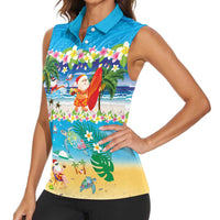 Polynesian Merry Christmas Women Sleeveless Polo Shirt Funny Santa Beach Tropical Plant and Turtle - Polynesian Pride