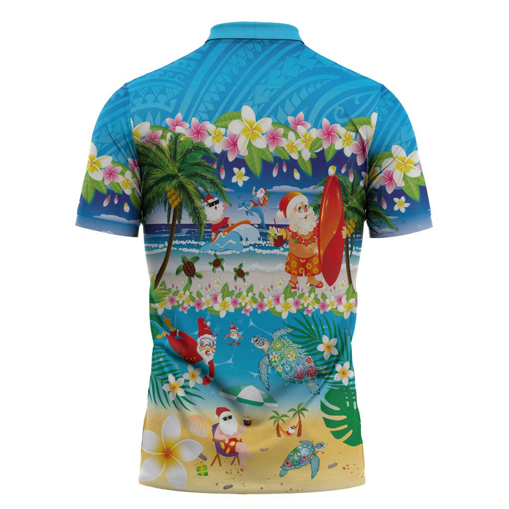 Polynesian Merry Christmas Zipper Polo Shirt Funny Santa Beach Tropical Plant and Turtle - Polynesian Pride
