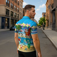 Polynesian Merry Christmas Zipper Polo Shirt Funny Santa Beach Tropical Plant and Turtle - Polynesian Pride