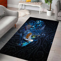 Aotearoa Matariki Area Rug Maori Tribal with Silver Fern and Tui Bird Galaxy Style - Polynesian Pride