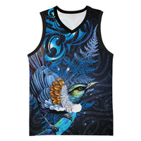 Aotearoa Matariki Basketball Jersey Maori Tribal with Silver Fern and Tui Bird Galaxy Style - Polynesian Pride