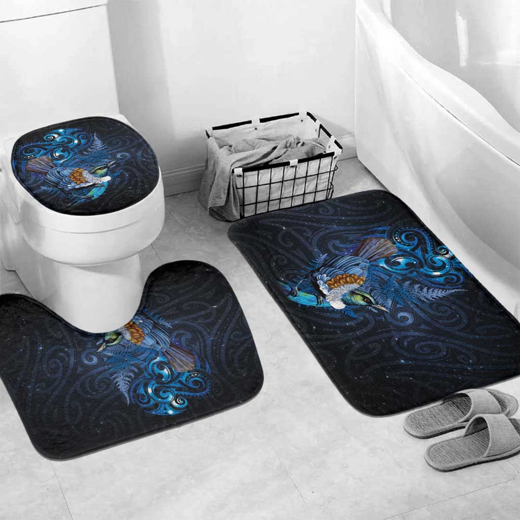 Aotearoa Matariki Bathroom Set Maori Tribal with Silver Fern and Tui Bird Galaxy Style - Polynesian Pride