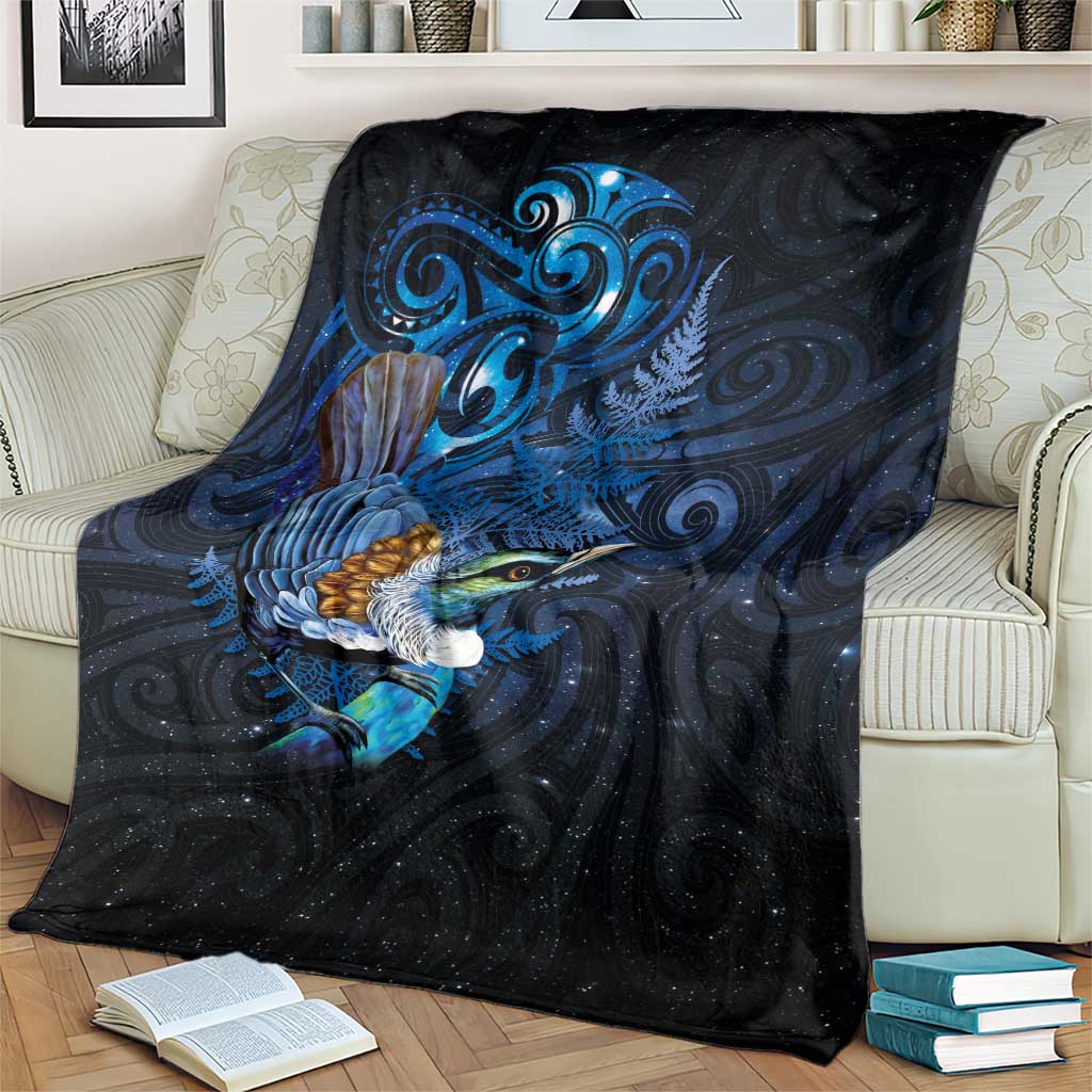Aotearoa Matariki Blanket Maori Tribal with Silver Fern and Tui Bird Galaxy Style - Polynesian Pride