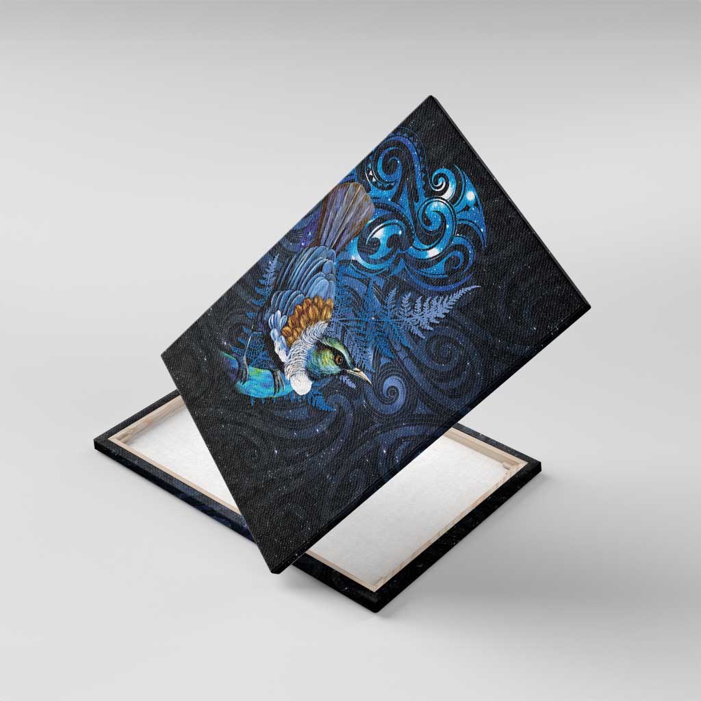 Aotearoa Matariki Canvas Wall Art Maori Tribal with Silver Fern and Tui Bird Galaxy Style - Polynesian Pride