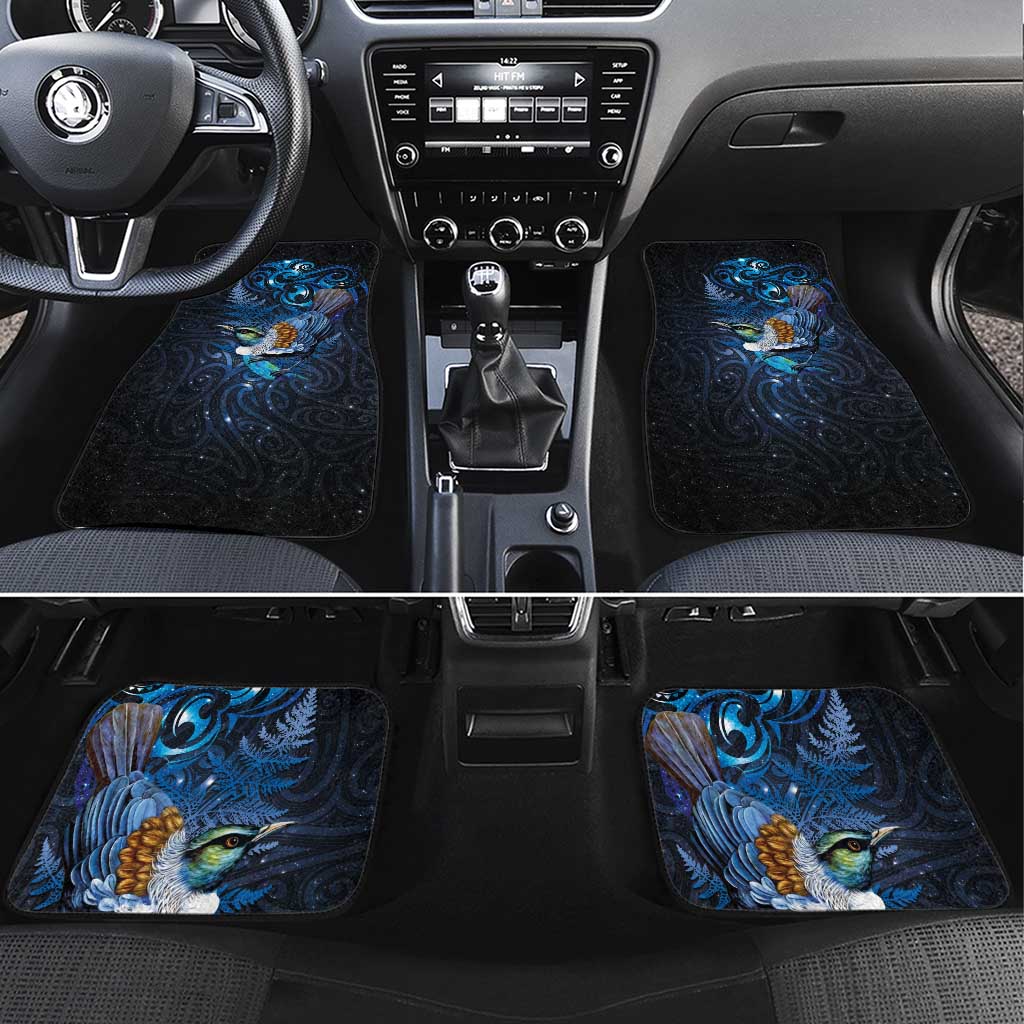 Aotearoa Matariki Car Mats Maori Tribal with Silver Fern and Tui Bird Galaxy Style - Polynesian Pride