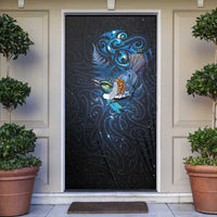 Aotearoa Matariki Door Cover Maori Tribal with Silver Fern and Tui Bird Galaxy Style - Polynesian Pride