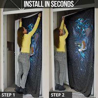 Aotearoa Matariki Door Cover Maori Tribal with Silver Fern and Tui Bird Galaxy Style - Polynesian Pride
