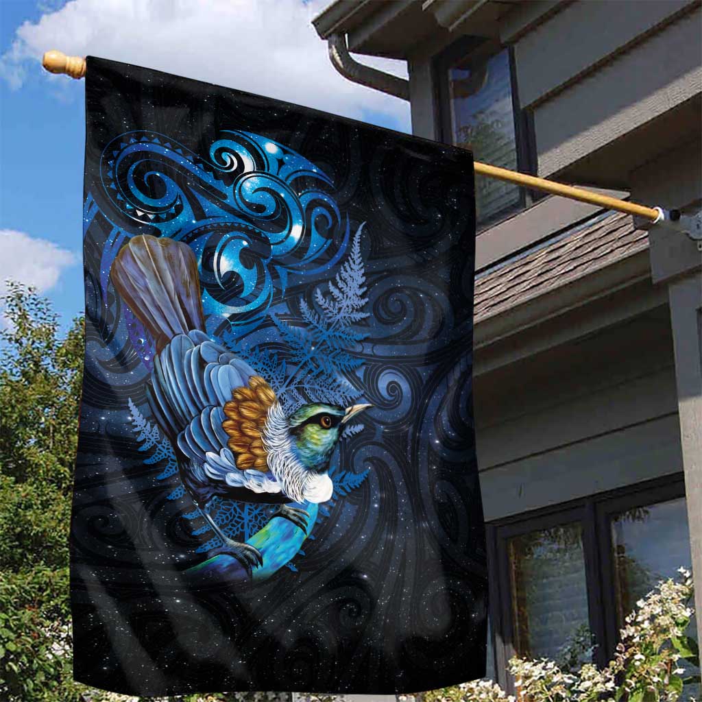 Aotearoa Matariki Garden Flag Maori Tribal with Silver Fern and Tui Bird Galaxy Style - Polynesian Pride