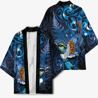 Aotearoa Matariki Kimono Maori Tribal with Silver Fern and Tui Bird Galaxy Style - Polynesian Pride